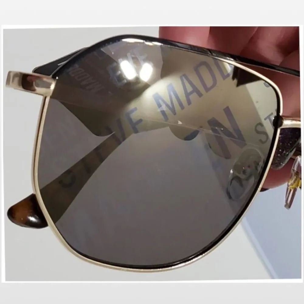 New Steve Madden Sunglasses Logo Printed Mirrored Aviators Black Gold NWT - Picture 5 of 16